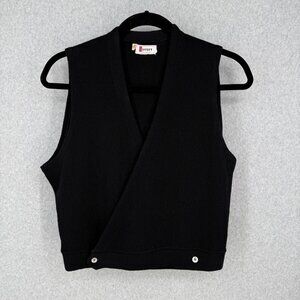 Coffees Womens VTG 70s Wool Cross Front Sweater Knit Vest Size L Black Wrap Prep